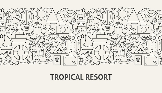 Tropisch resort banner concept. vectorillustratie van lijn website design.