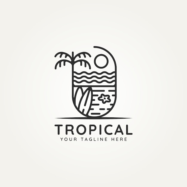 tropisch strand eiland minimalistische lijn kunst badge logo badge sjabloon vector illustratie ontwerp