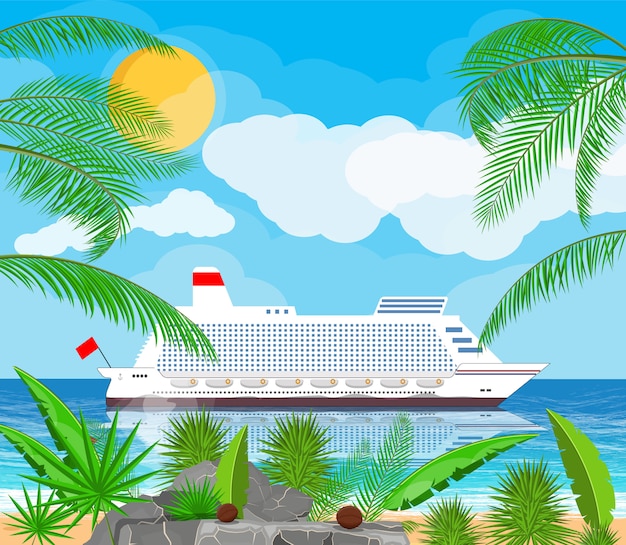 Vector tropisch strand met cruiseschip