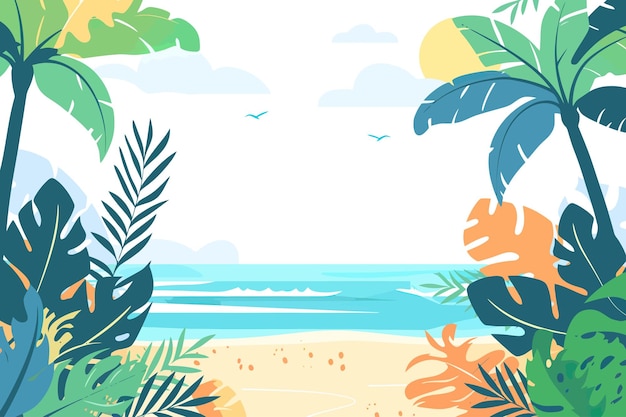 Tropisch strand met palmbomen en uitzicht op de oceaan Vector illustratieontwerp