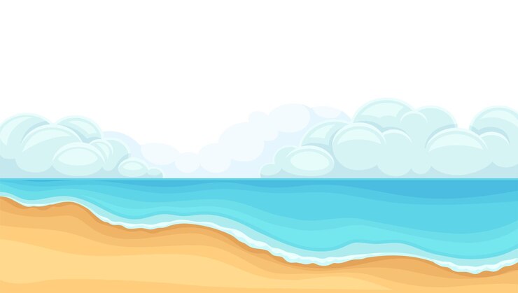 Vector tropisch strand met zandstrand en vectorillustratie van het wateroppervlak