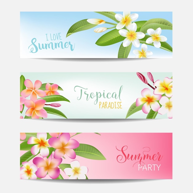 Tropische bannerset. Tropische bloemen.