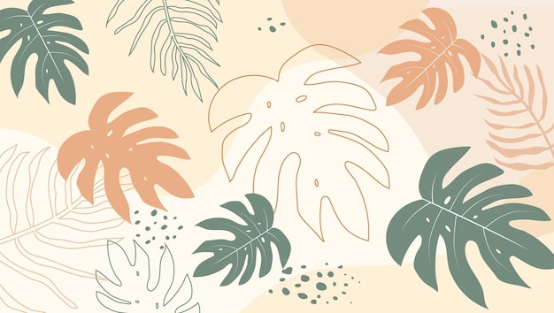 Tropische bladeren achtergrond Met de hand getekende bladeren natuurlijke exotische planten naadloos patroon