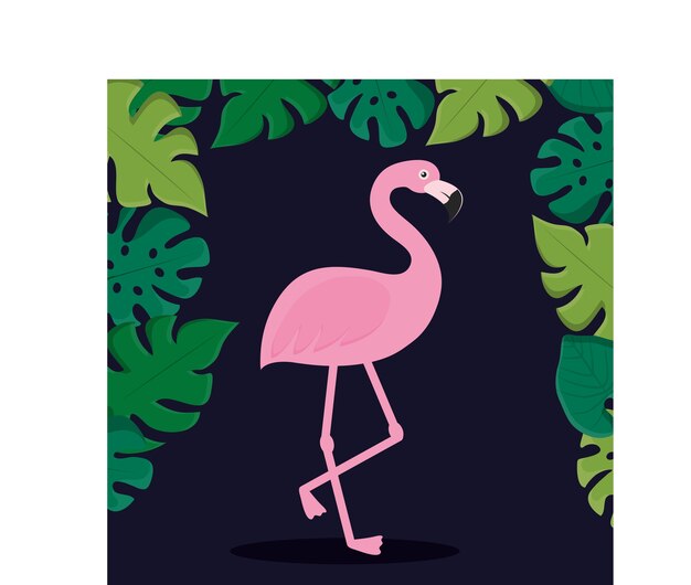 tropische bladeren en flamingo pictogram