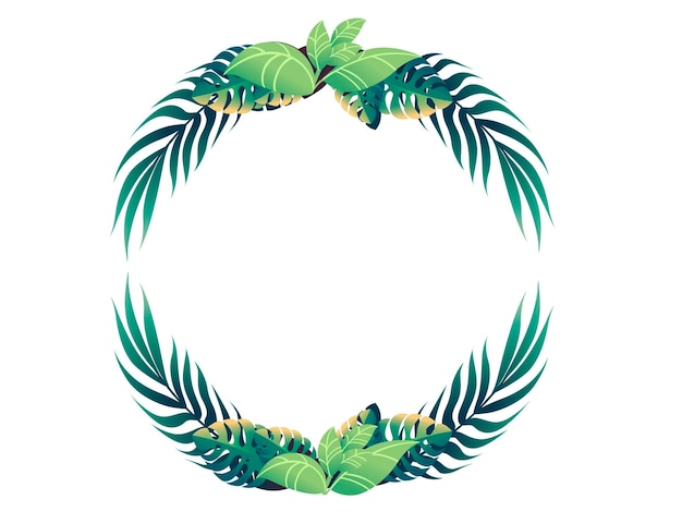 Tropische bladeren in cirkel bloemdessin frame concept platte vectorillustratie op witte achtergrond.