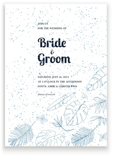 Tropische bladeren schets overzicht gestructureerde achtergrond bruiloft uitnodiging