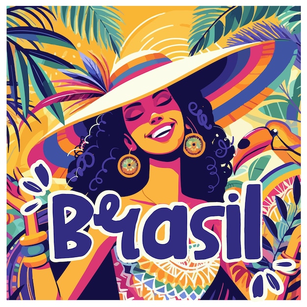 Vector tropische braziliaanse illustratie bossa kleurrijke bahia