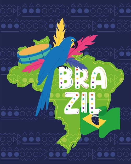 Tropische brazilië poster met kaart vector