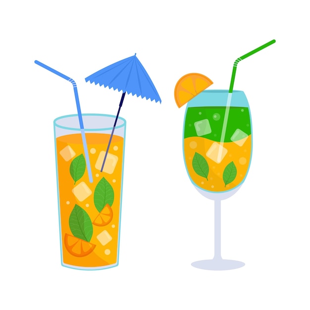 Tropische cocktail Alcoholische zomerdrankjes in glazen limonade sambuca martini-sappen Vakantieconcept voor feestuitnodiging barmenu Vectorillustratie