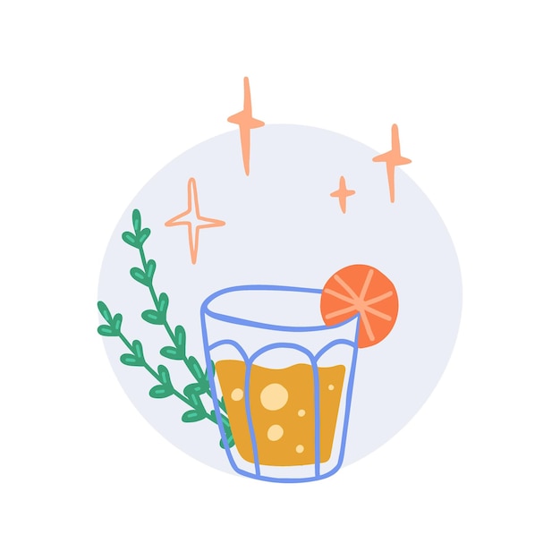 Vector tropische cocktail hand getrokken exotische koude alcoholische drank op palmbladeren achtergrond minimalistische stijl bar dranken decoratie doodle trendy poster vectorillustratie geïsoleerd op witte achtergrond