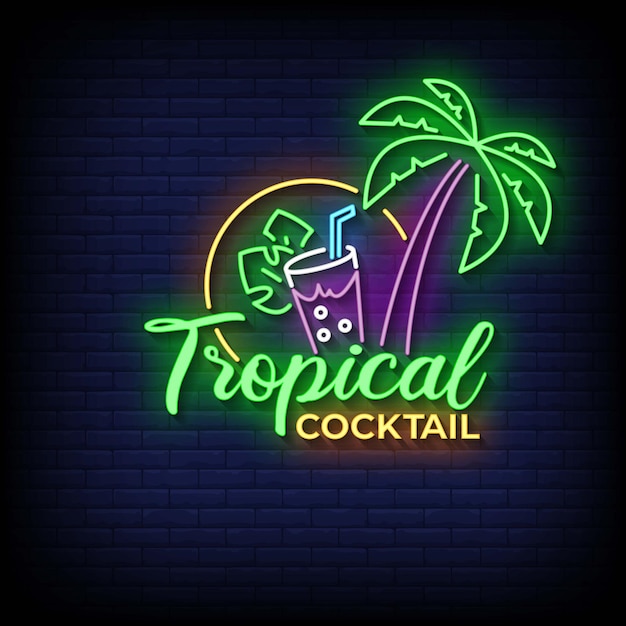 Tropische cocktail neonreclames stijl tekst vector