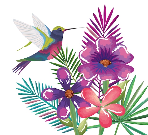Vector tropische en exotische tuin met kolibrie