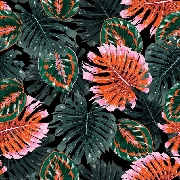 Tropische Jungle Hawaiiaanse Monstera Bladeren planten Naadloze patroon Vector