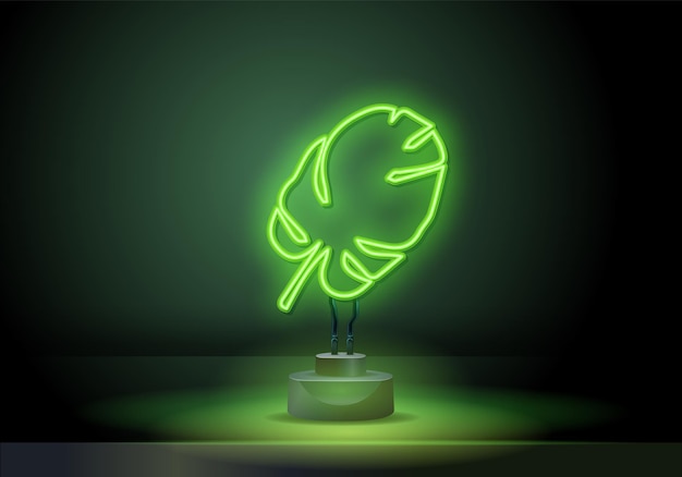 Tropische neon palmbladeren gloeiende teken van monstera exotische bladeren vector illustratie reclame tra...