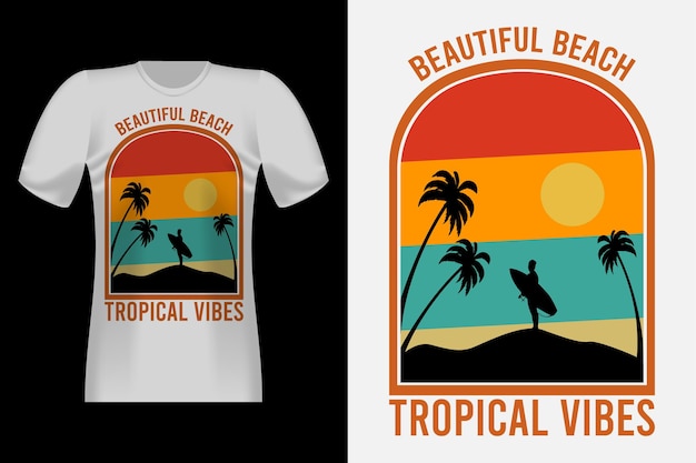 Tropische vibes met vintage retro T-shirtontwerp met silhouet