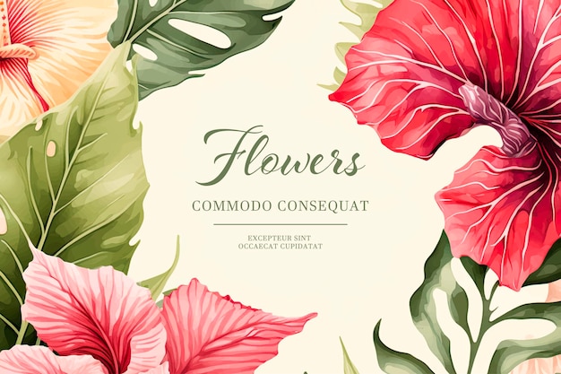 Tropische zomer aquarel planten en hibiscus bloemen vakantie banner