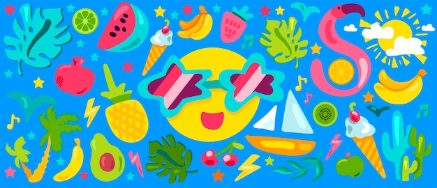 Vector tropische zomer platte illustraties set