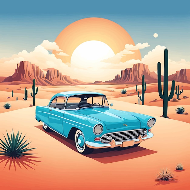 Tropische zomertijd vakantie auto vector illustratie met zomer achtergrond