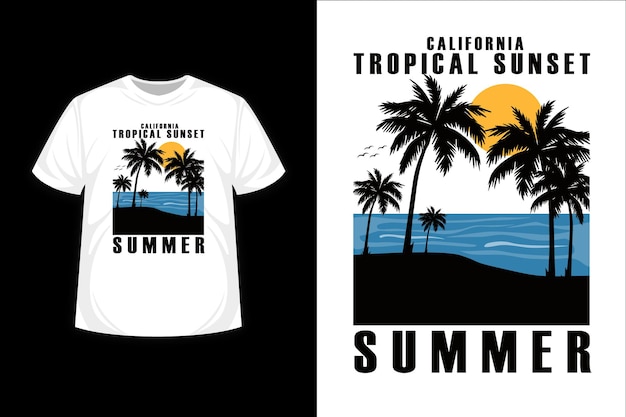Tropische zonsondergang in zomersilhouet t-shirtontwerp