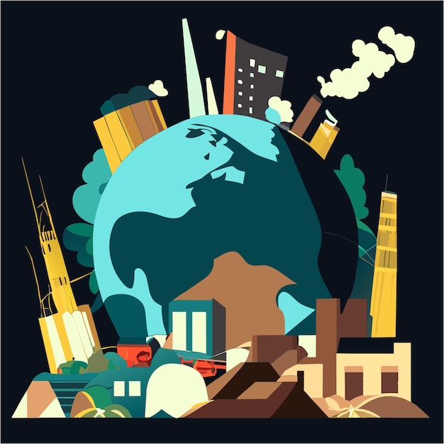 Vector a troubled earth depicting pollution's effects