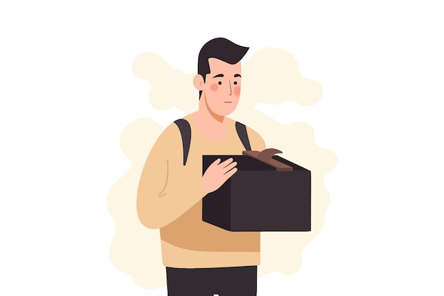 Troubled man with barren wallet struggles with bankruptcy Discontented male experiences cash shortage from open purse Financial issues Vector art