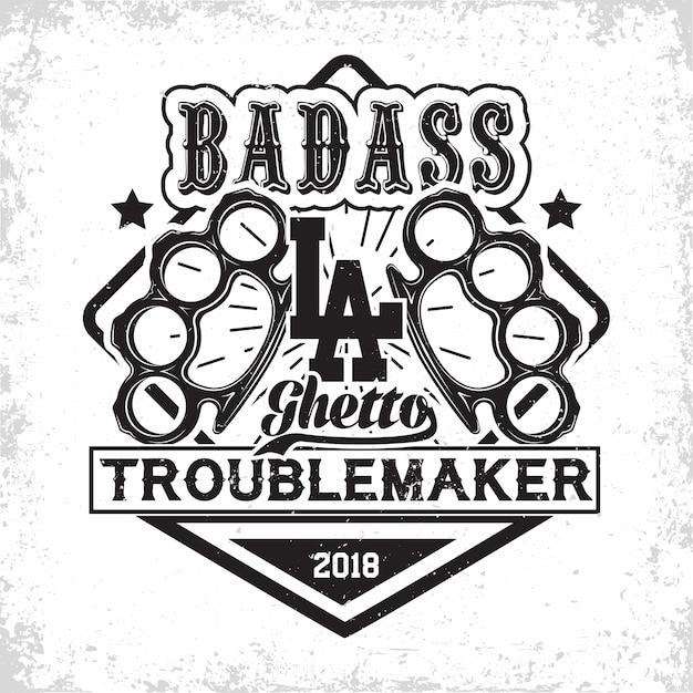 Troublemakers 빈티지 상징, whie 배경에 늠름한 그런지 인쇄 스탬프,