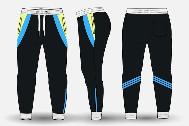 Vector trouser pant design template and technical fashion illustration for trouser and joggers design