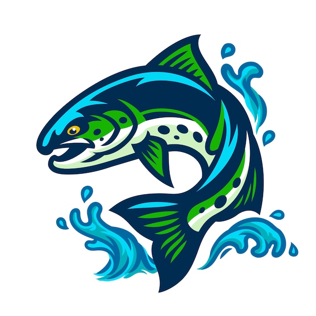 Vector trout fish mascot jumping out water