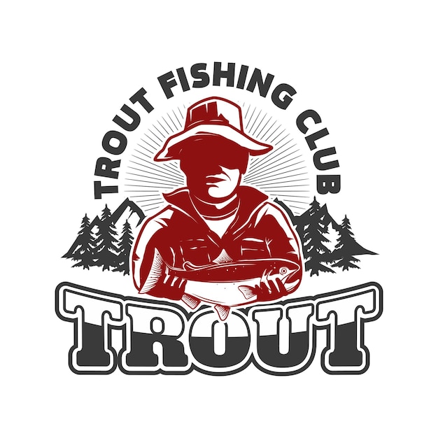 Trout fishing Emblem template with trout fish Design element for logo label sign poster Vector illustration