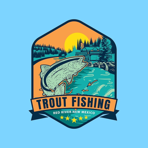 Logo distintivo sportivo di pesca alla trota