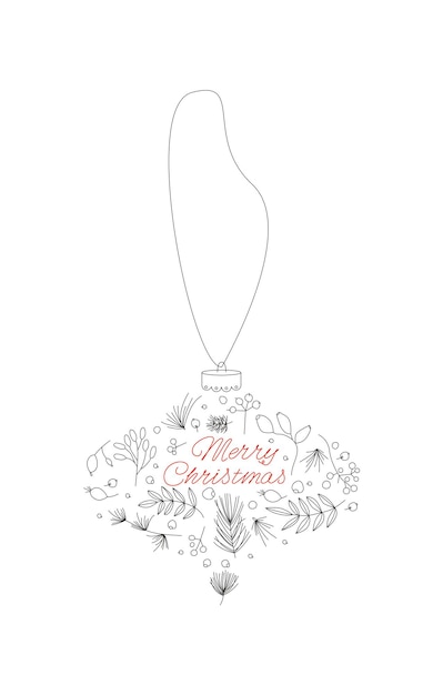 Trouw met kerstversiering met eenvoudige elegante bloemenelementen Kerstboombal voor ansichtkaart en uitnodiging