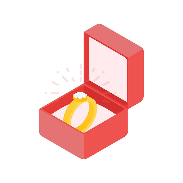 Vector trouwring met diamant in een doos. vector illustratie.