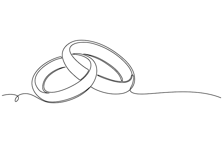 Vector trouwringen doorlopende lijn tekening eén lijn kunst van liefde ringen huwelijk vereniging van harten