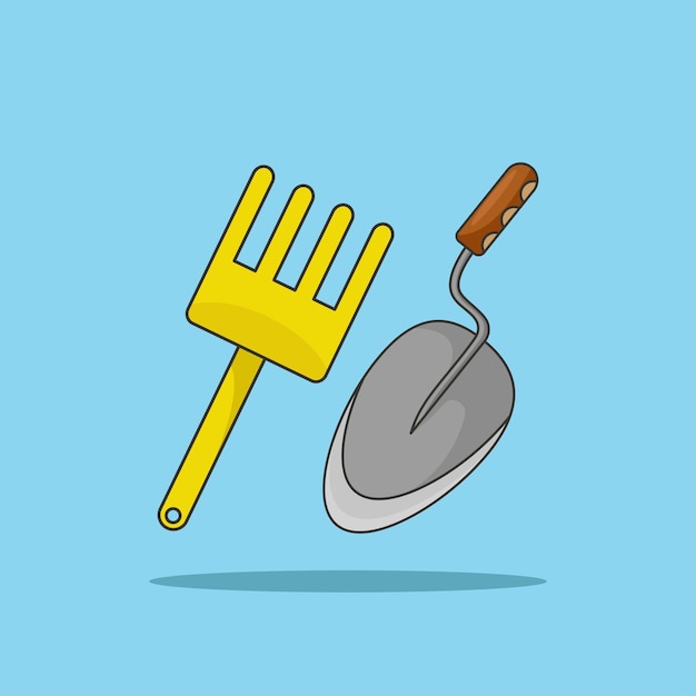 trowel or cement spoon and garden fork