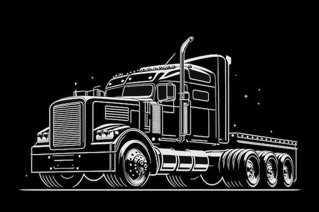 Vector truck cargo delivery machinerytrailer truck industry equipment truck sketch black color in sketch style vector illustration