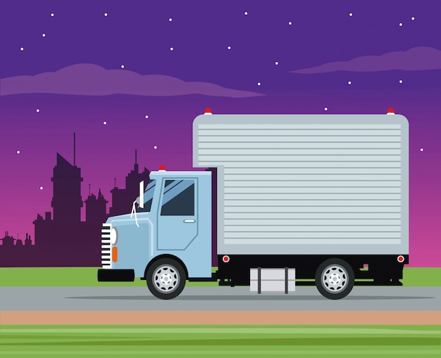 truck cargo service transport night city 