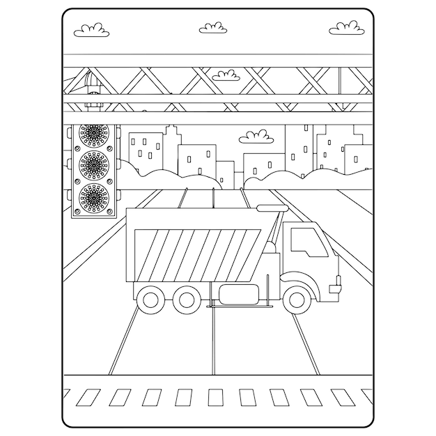 子供のためのトラックのぬりえページプレミアムベクトル