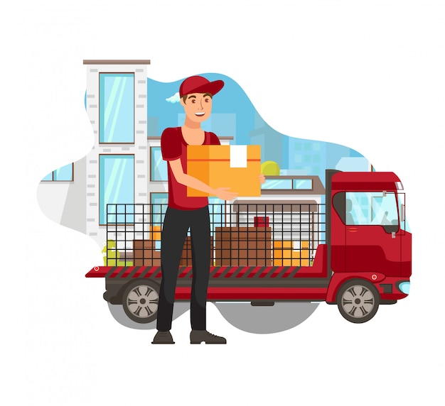 Truck delivery service flat vector illustration