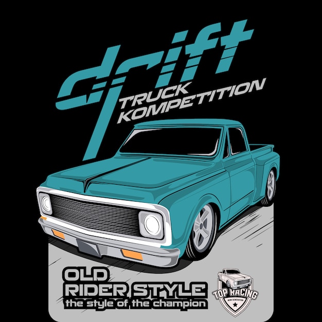 Truck drift competition, vector car illustrations