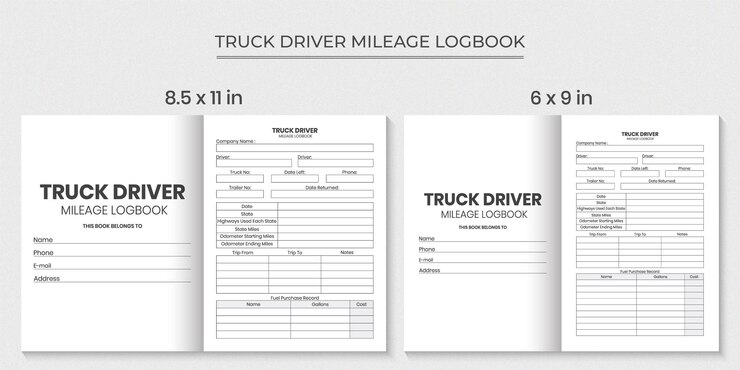 Vector truck driver mileage logbook design