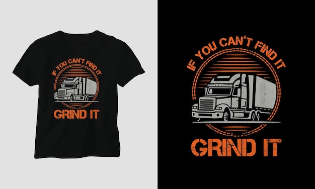 Truck Driver T-shirt Design Vintage stijl met vrachtwagen en vlag