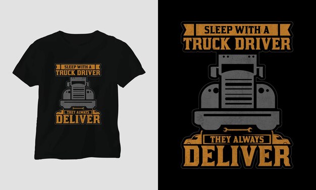 Truck Driver T-shirt Design Vintage stijl met vrachtwagen en vlag