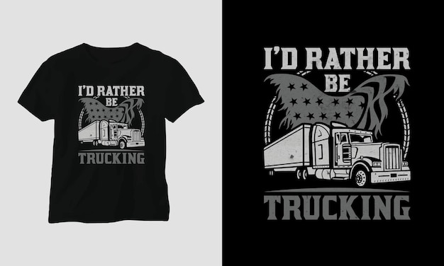 Truck Driver T-shirt Design Vintage Style with Truck and flag