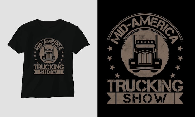 Truck Driver T-shirt Design Vintage Style with Truck and flag