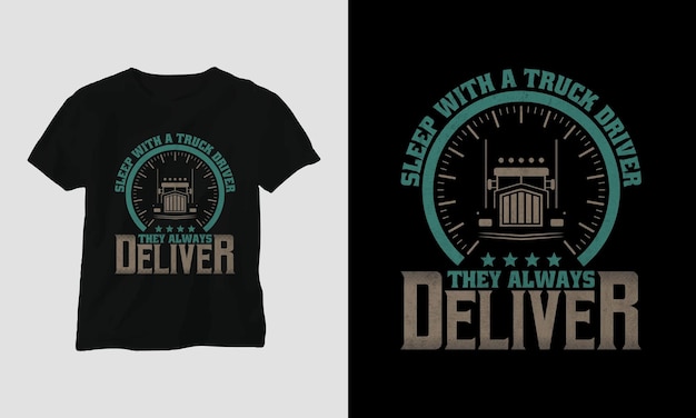 Truck driver t-shirt design vintage style with truck and flag