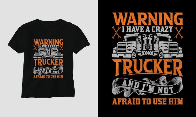 Truck Driver T-shirt Design Vintage Style with Truck and flag