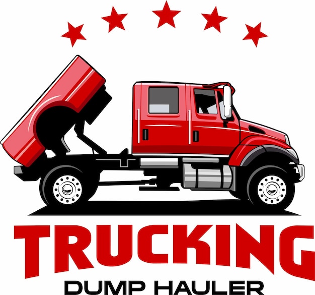 Vector truck dump trailer rental truck logo design vector