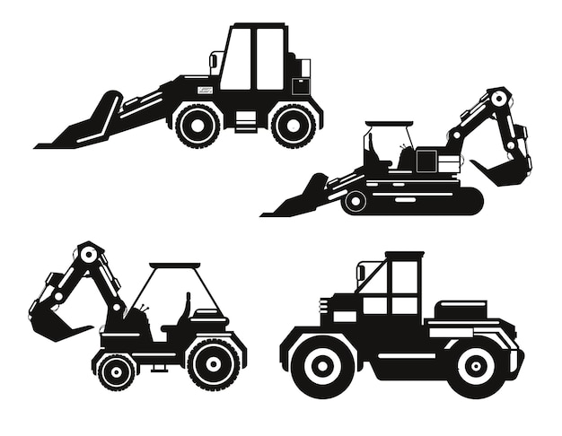 Truck excavator set isolated vector Silhouette