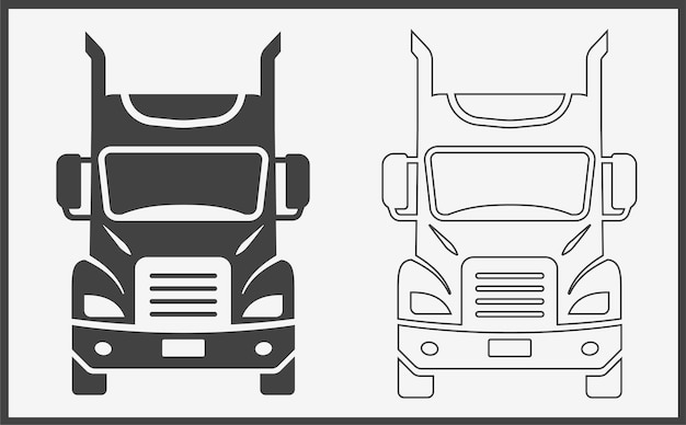 Вектор Икона грузовика передний вид черный на белом фоне векторная иллюстрация