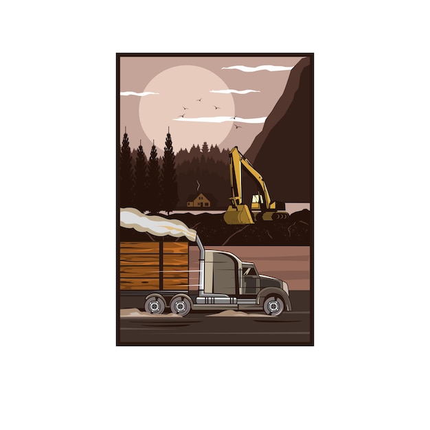 Truck load the woods illustration concept